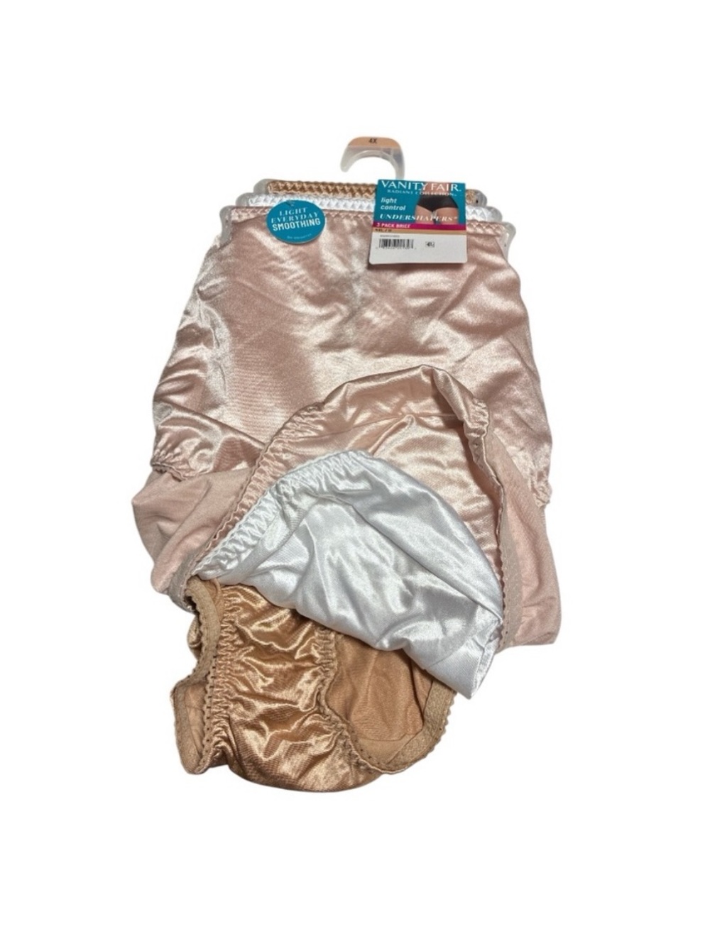 Vanity Fair Radiant Collection Satin Brief 3-Pack in Pink, White & Nude